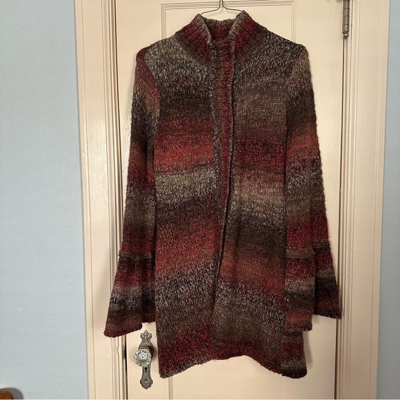 Prana Cardigan Ombre Earth Tones Longline Knit Bell Sleeves Fit & Flare Size M - Picture 2 of 12